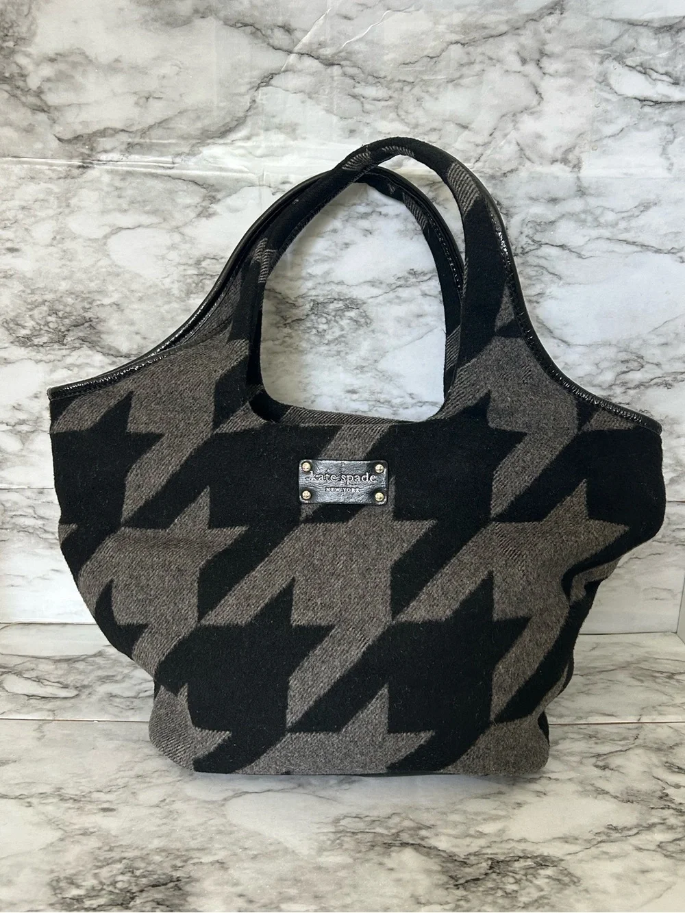 Kate Spade Hearthstone Houndstooth wool shoulder bag tote